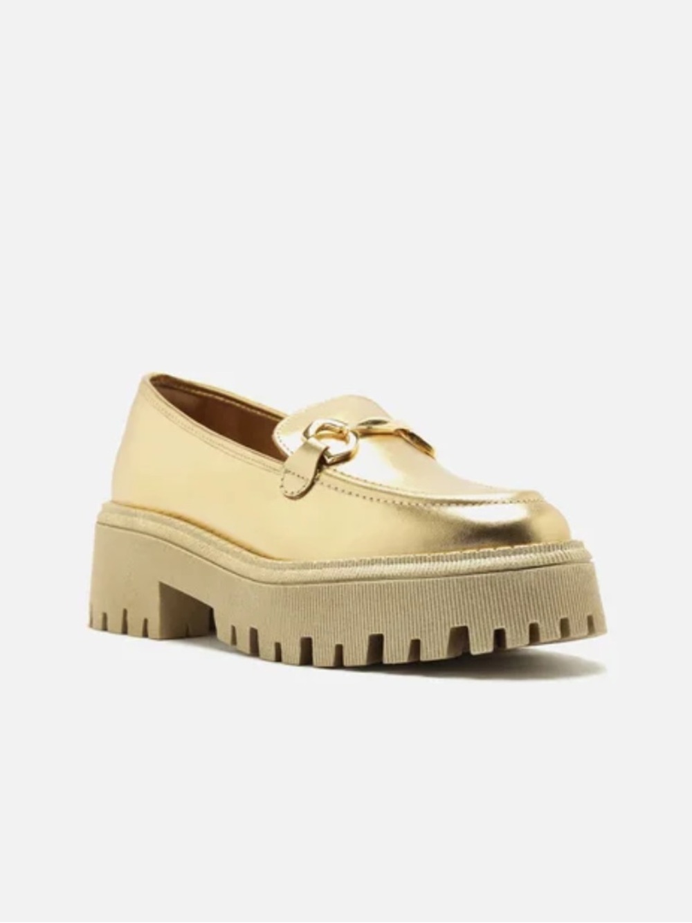 Arezzo Gold Metallic Lug Paltform Sole Loafer